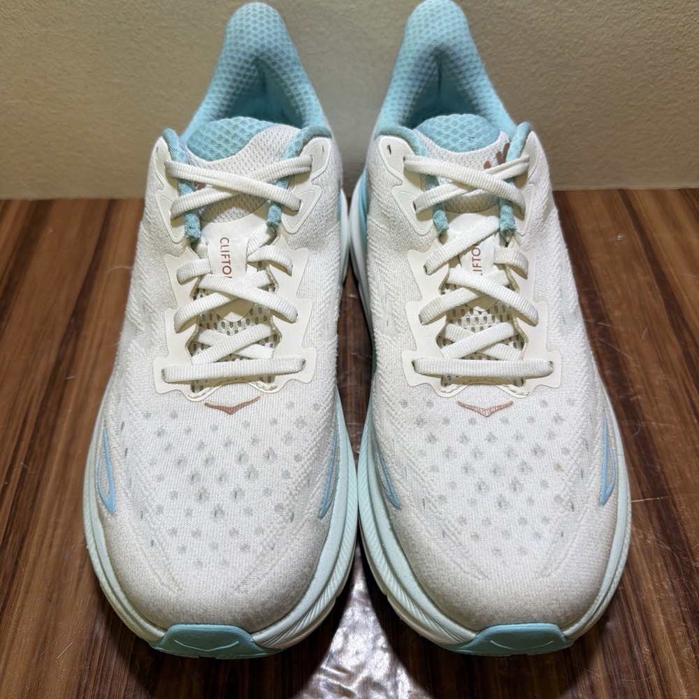 Hoka One One Clifton 9 White Blue Athletic Running Shoes Sneakers Women's 9.5 B - Picture 5 of 11